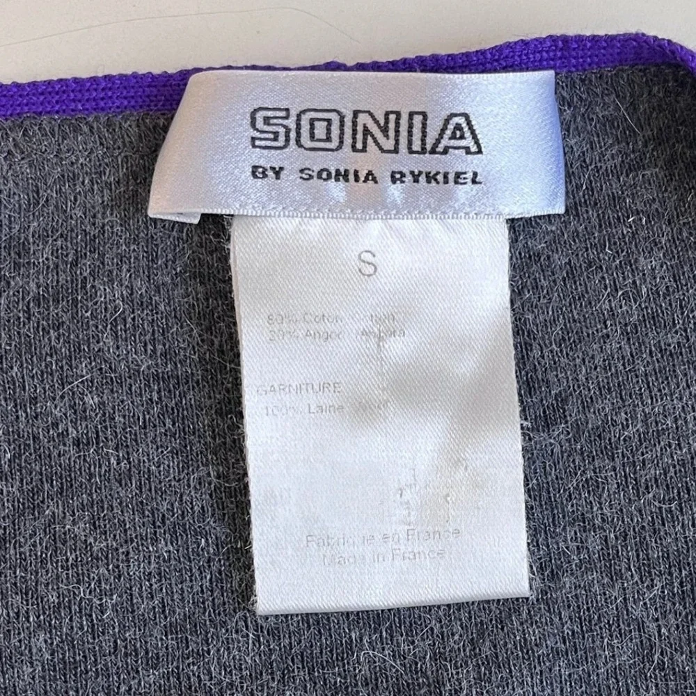 Sonia by Sonia Rykiel‎ Gray Angora Blend Sweater Purple Trim Button Shoulder S - Picture 4 of 9